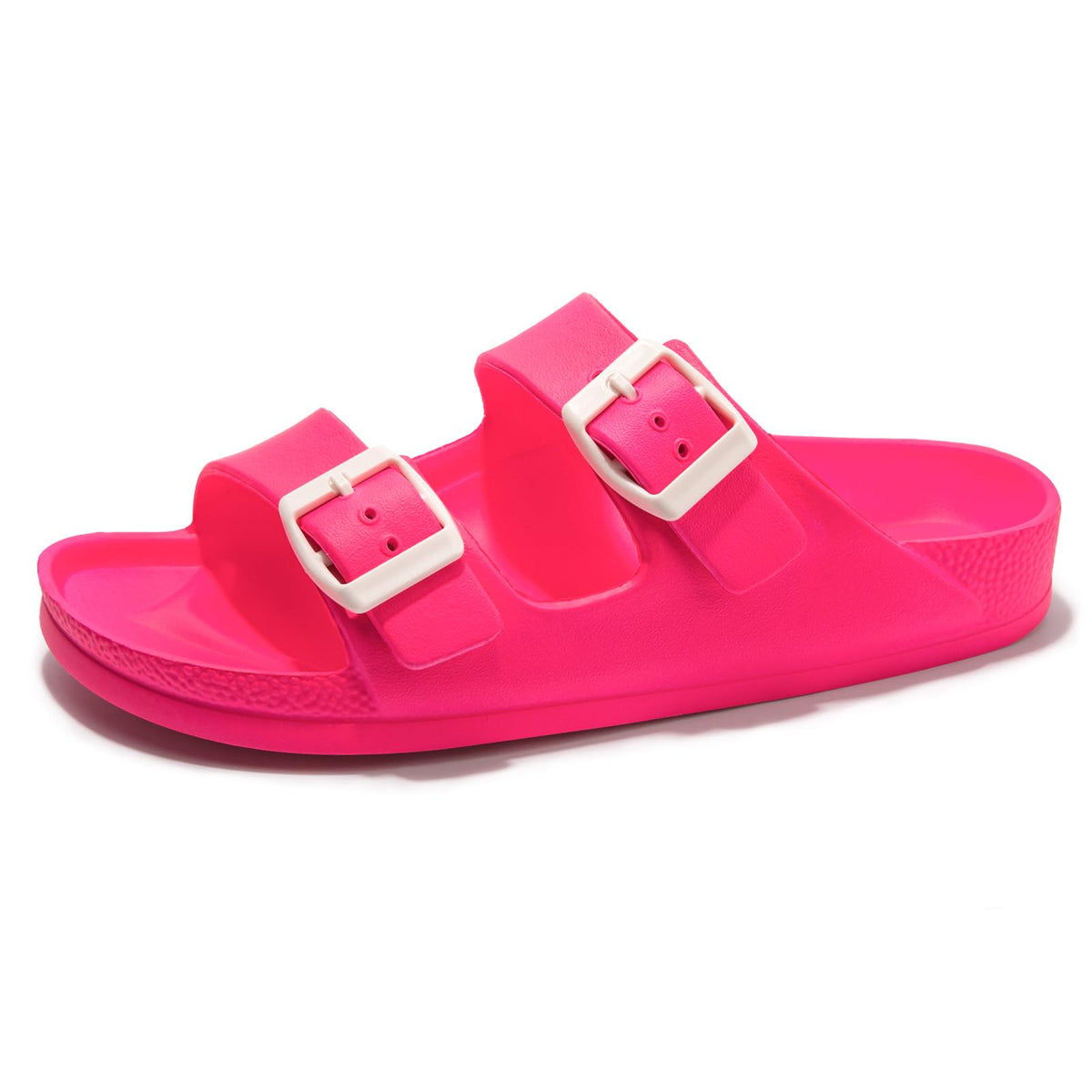FUNKYMONKEY Women's Comfort Slides Non-Slip Lightweight Flat Beach Sandals | Adjustable Buckle Plastic Sandals with Arch Support, Waterproof Non-Slip Summer Slippers for Pool, Shower & Daily Wear