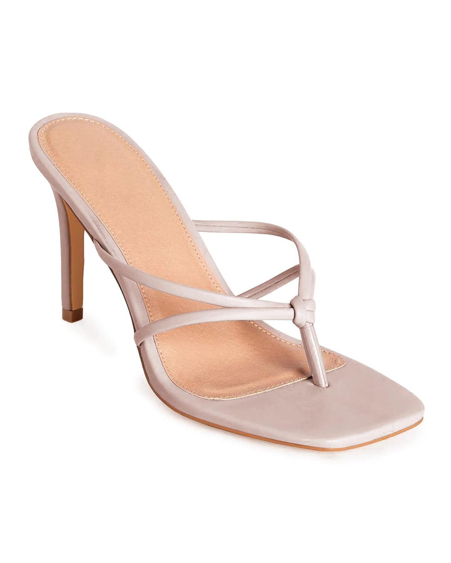 Coutgo Womens Heeled Sandals Strappy Square Toe Flip Flops Fashion Thong Slip on Stiletto Sandals