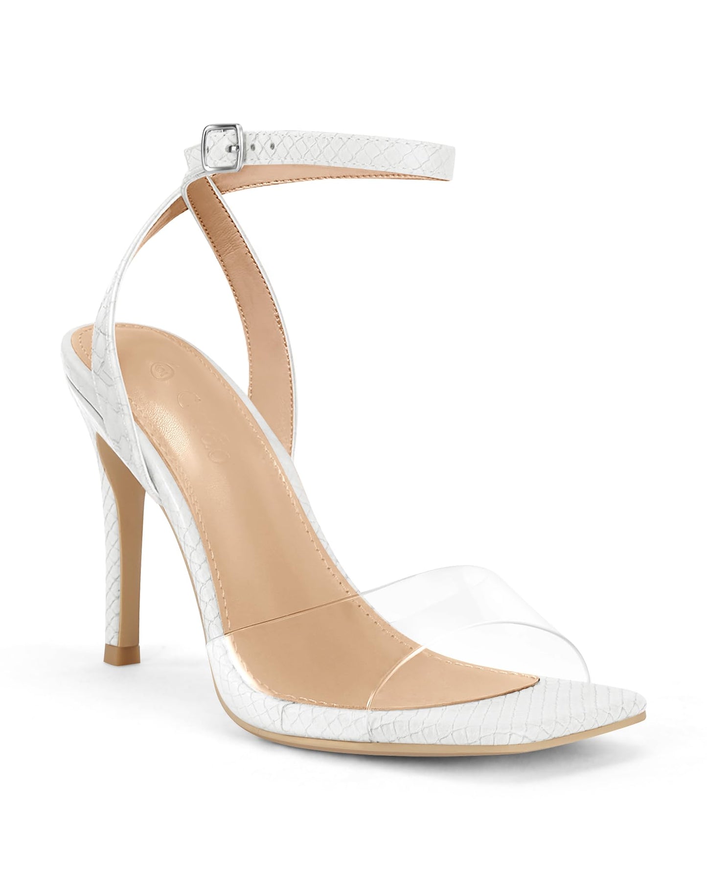 Coutgo Womens Clear Heels Sandals Square Toe Ankle Strap High Heeled Stiletto