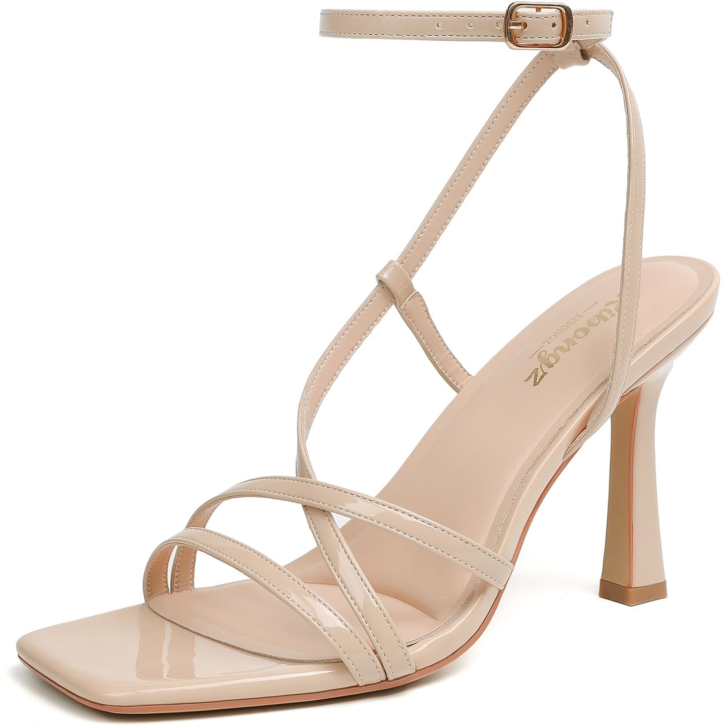 RIBONGZ Block Heels Prom Heeled Sandals for Women Chunky Square Open Toe Strappy High Heels Ankle Strap Wedding Bridal Shoes High Heel Sandals for Party Dress