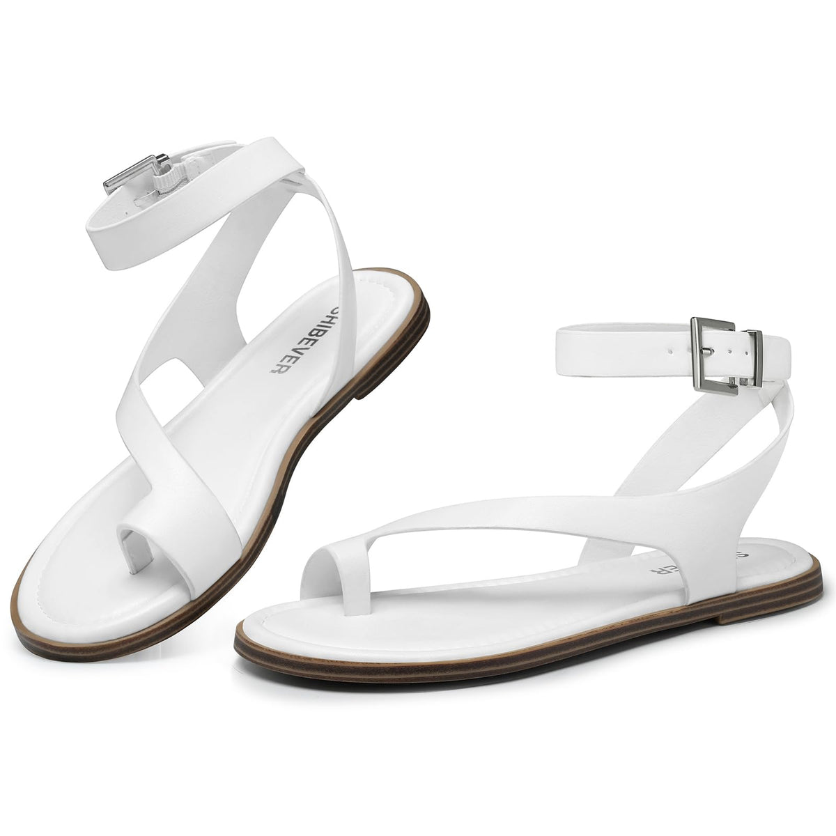 SHIBEVER Flat Sandals for Women Dressy: Comfortable Strappy Sandals Summer | Toe Loop, Adjustable Buckle Ankle Strap, Casual Walking Dress Shoes for Beach Travel Vacation 2026 Size 6-11