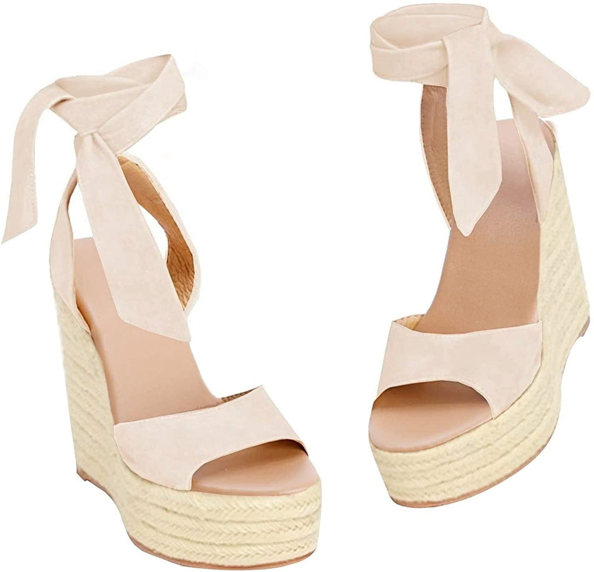 Womens Espadrilles Wedges Sandals Heels Open Toe Tie Lace Up Platform Ankle Strap Summer Dress Shoes