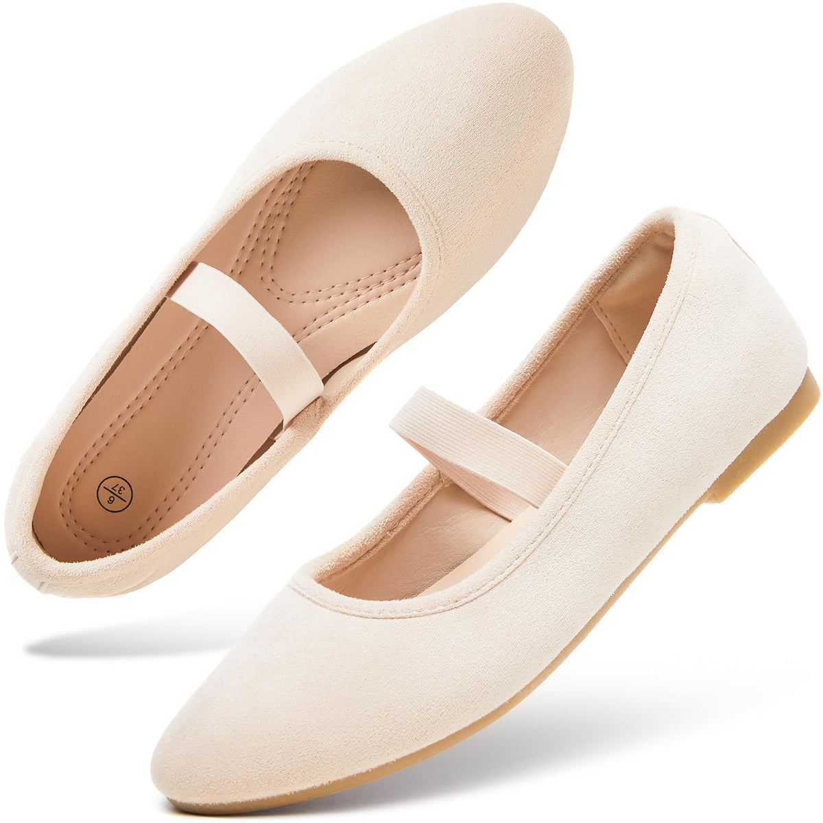 hash bubbie Women's Mary Janes Ballet Flats Suede Dress Shoes | Memory Foam Comfortable Dress Shoes Work Elastic Straps casual dressy ballerina loafers