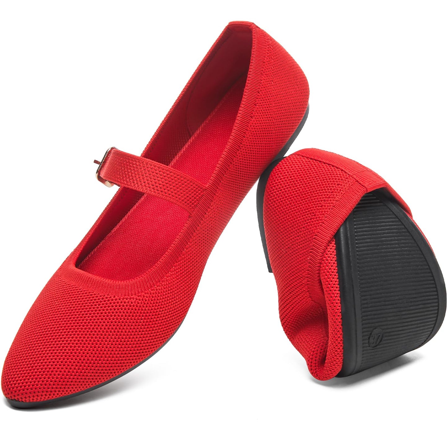 Women's Ballet Flat Mary Jane Flats Slip on Laides Dress Flats with Strap | Mary Janes Flats, Breathable knit, Adjustable buckle strap, Pointed toe, Soft & lightweight, Perfect for office & daily wear