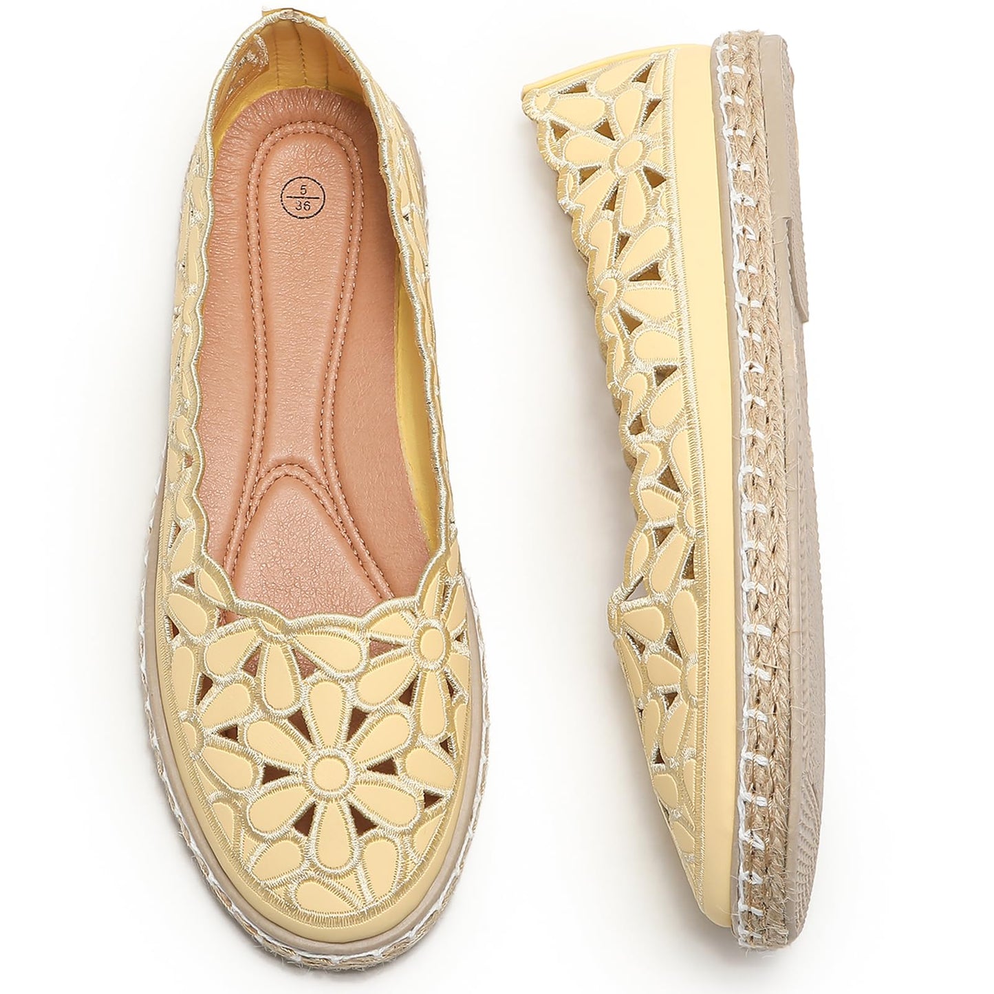 HEAWISH Women's PU Leather Ballet Flats Espadrille Loafers | Slip-on ballet flats with espadrille-style sole, closed-toe design, for dressy & casual summer wear