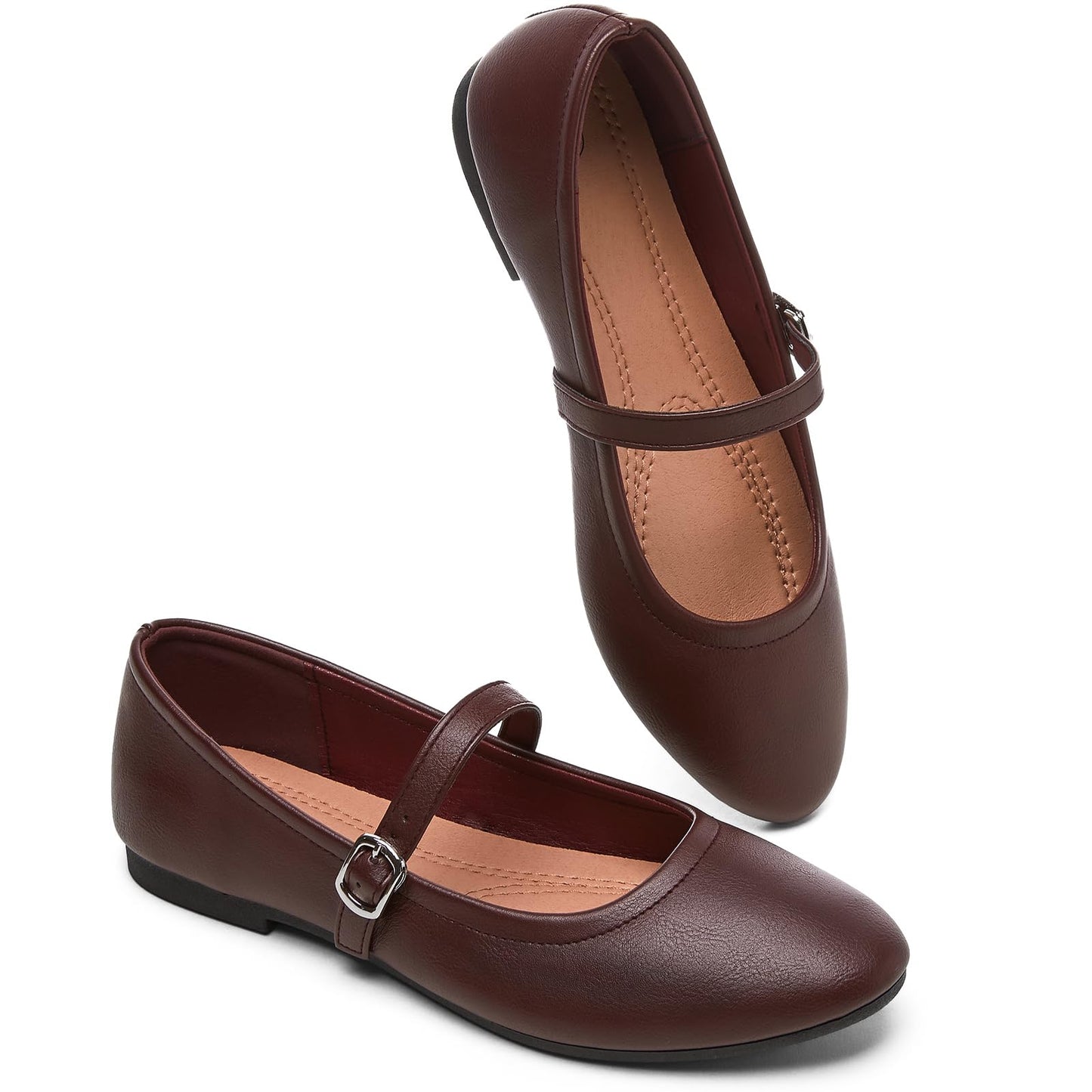 Womens Mary Janes Flats Shoes Ballet Flats Black Dress Shoes,Memory Foam Insole,Soft Synthetic Leather,with Strap
