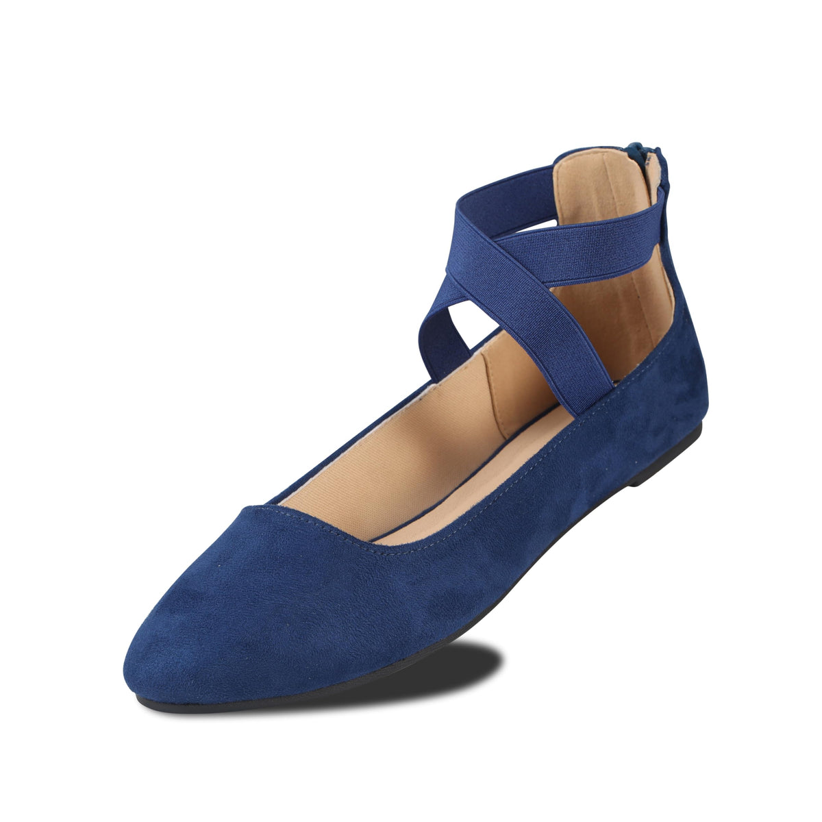 EMMA NEW YORK Ankle Strap Flats for Women | Foam Cushioned Insole, Criss Cross Elastic Strap, Dressy Mary Jane Style