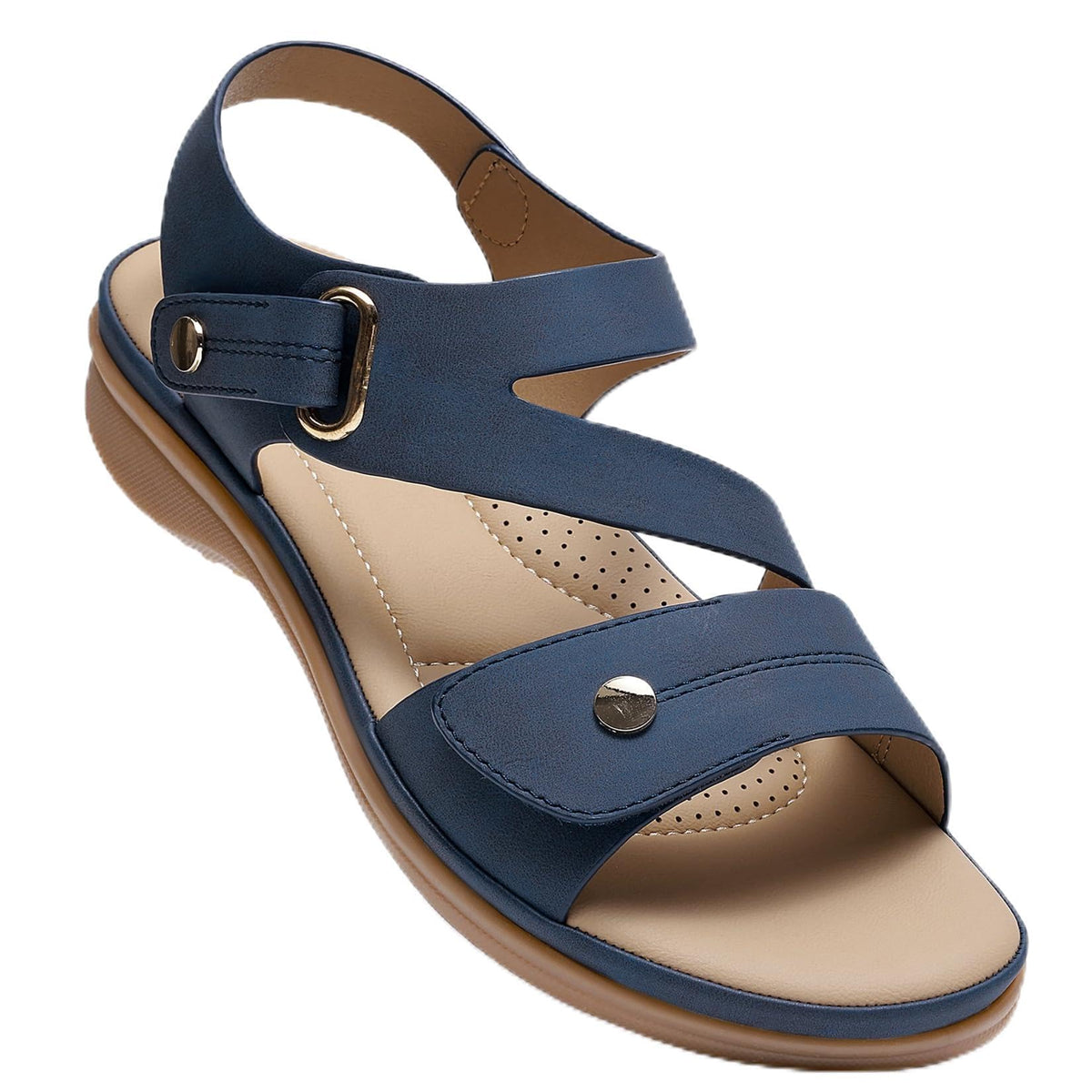 Littleplum Womens Sandals Arch Support – Comfortable Flat Sandals for Women, Summer Breathable Adjustable Orthotic Walking Shoes for Beach,Travel