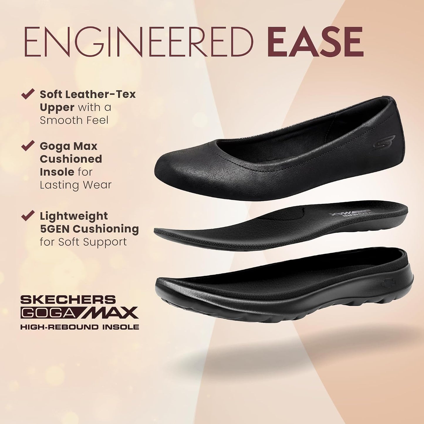 Skechers Women's GO Walk Lite Gem Flat | Walking, Casual, Goga Max, 5GEN Cushioning, Machine Washable, Vegan