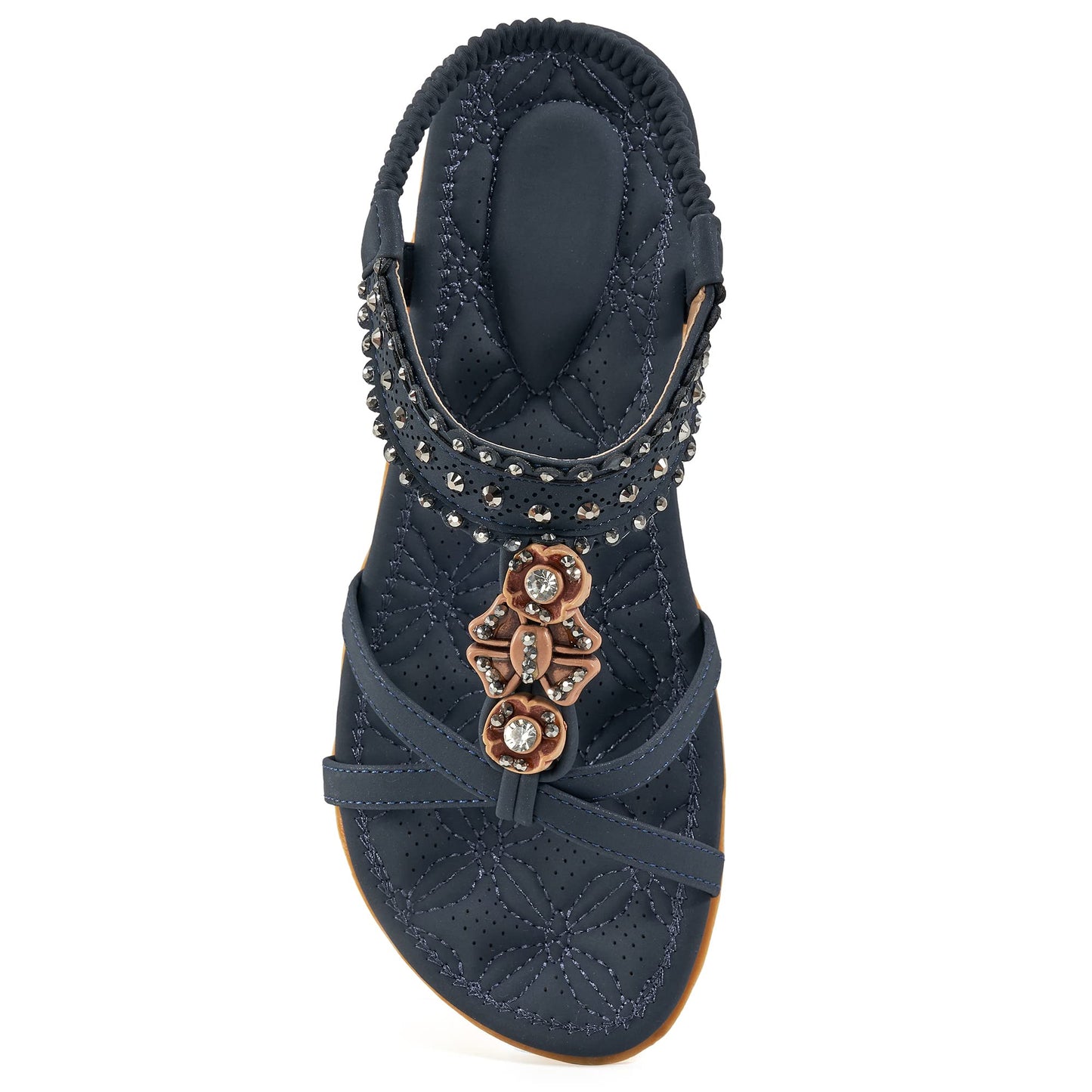 Alicegana Dressy Womens Sandals Summer: Comfortable Jeweled Bohemian Flats Sandals Women for Vacation & Wedding - Casual Walking Woman Shoes with Elastic Ankle Strap