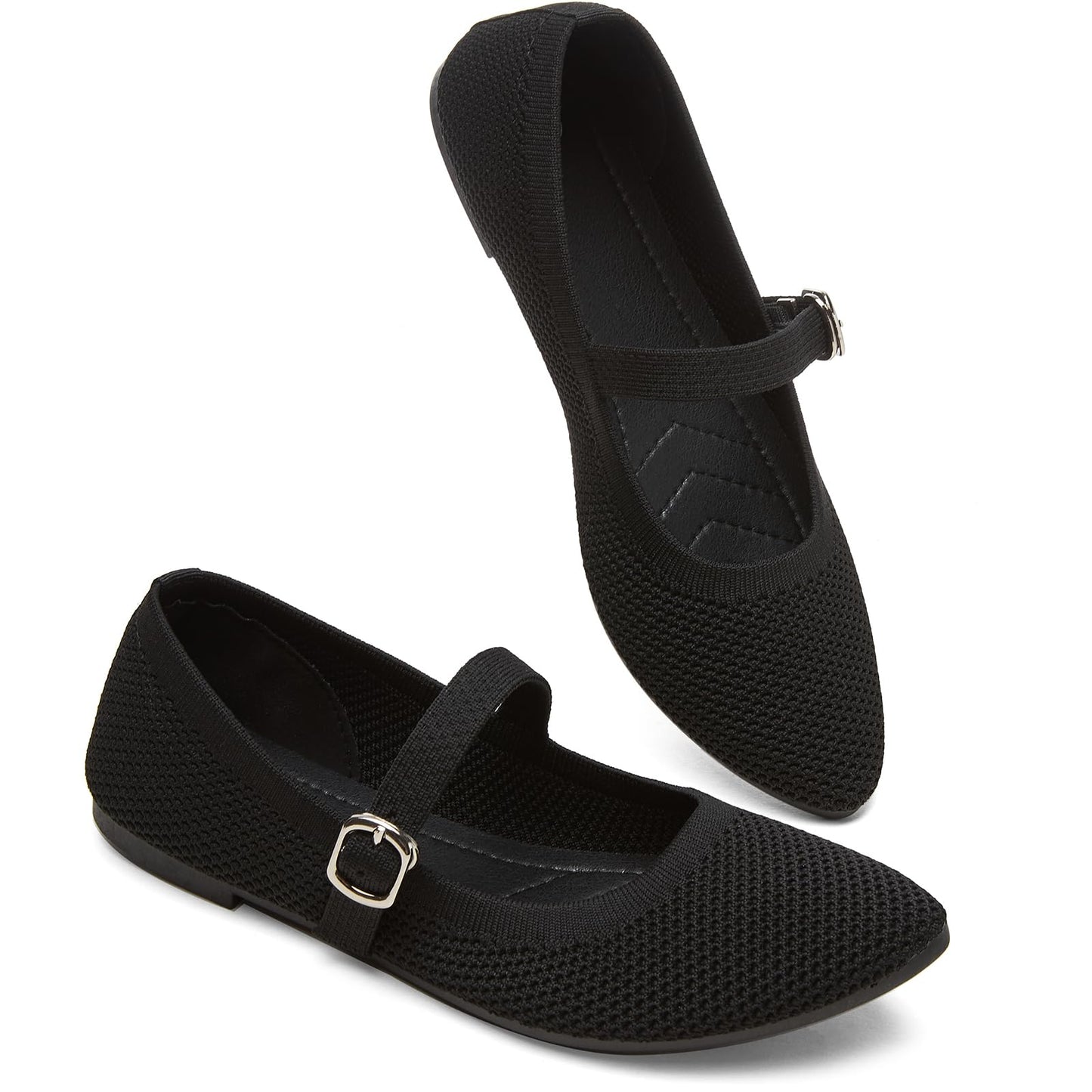 BABUDOG Mesh Ballet Flats for Women,Women's Mary Jane Flats with Buckle Strap,Black Nude Foldable Flats Shoes for Women,Comfortable Dress Shoes