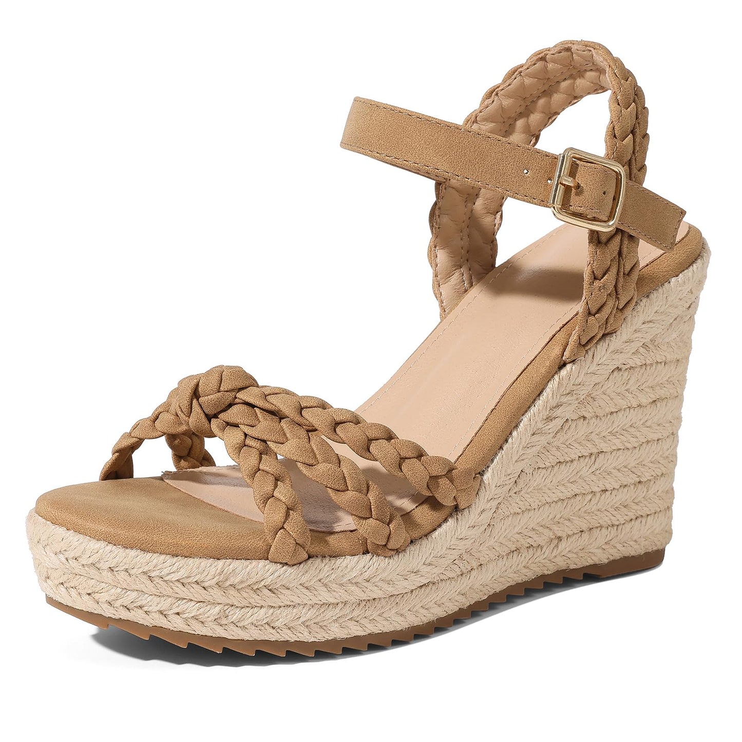 mikarka Womens Wedge Sandals Comfortable: Dressy Platform Espadrille Wedges | Open Toe Summer Heels Shoes, Arch Support for All-Day Wear, Adjustable Ankle Strap, Braided Knot Casual Daily, Vacation