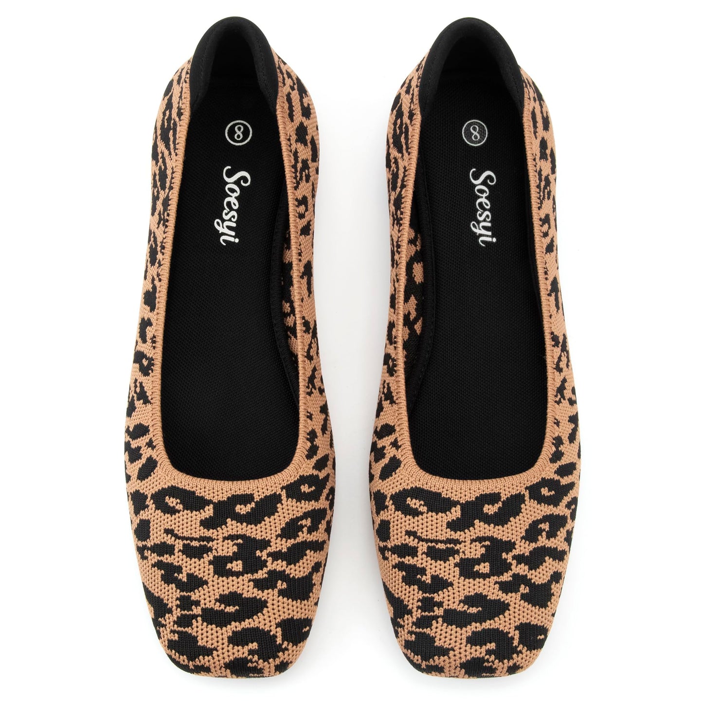 Soesyi Women's Mary Jane Ballet Flats Washable Knit Shoes Comfortable for Dressy Office Casual Walking Slip-on Square Toe Flats