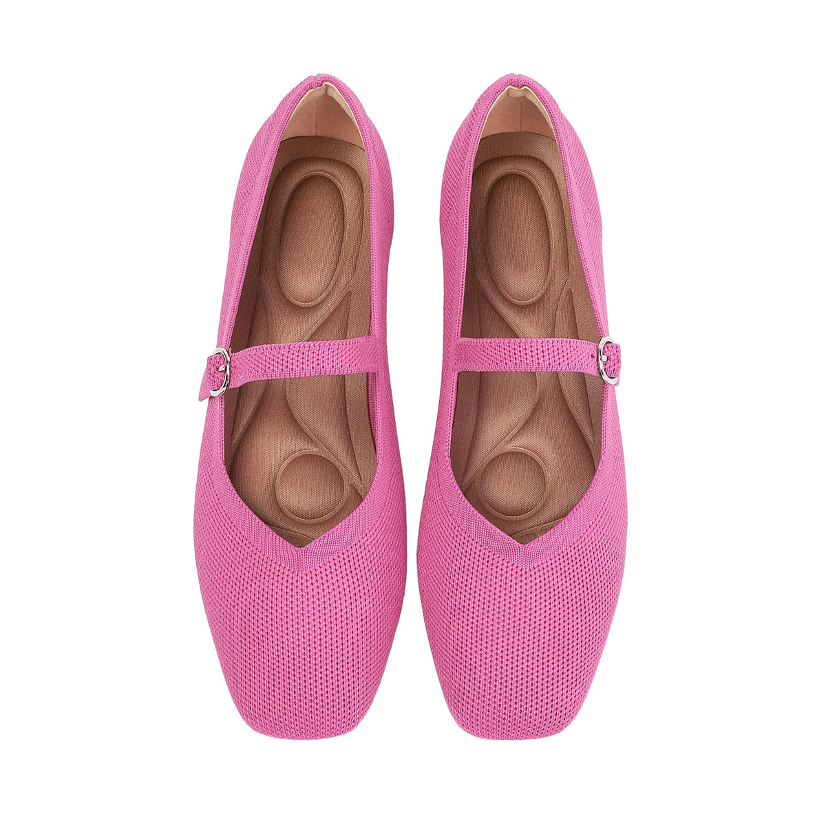Knit Flats for Women Square Toe Casual Ballet Flat Shoes with Ankle Strap Washable Comfortable Formal Mary Jane Flat Shoes