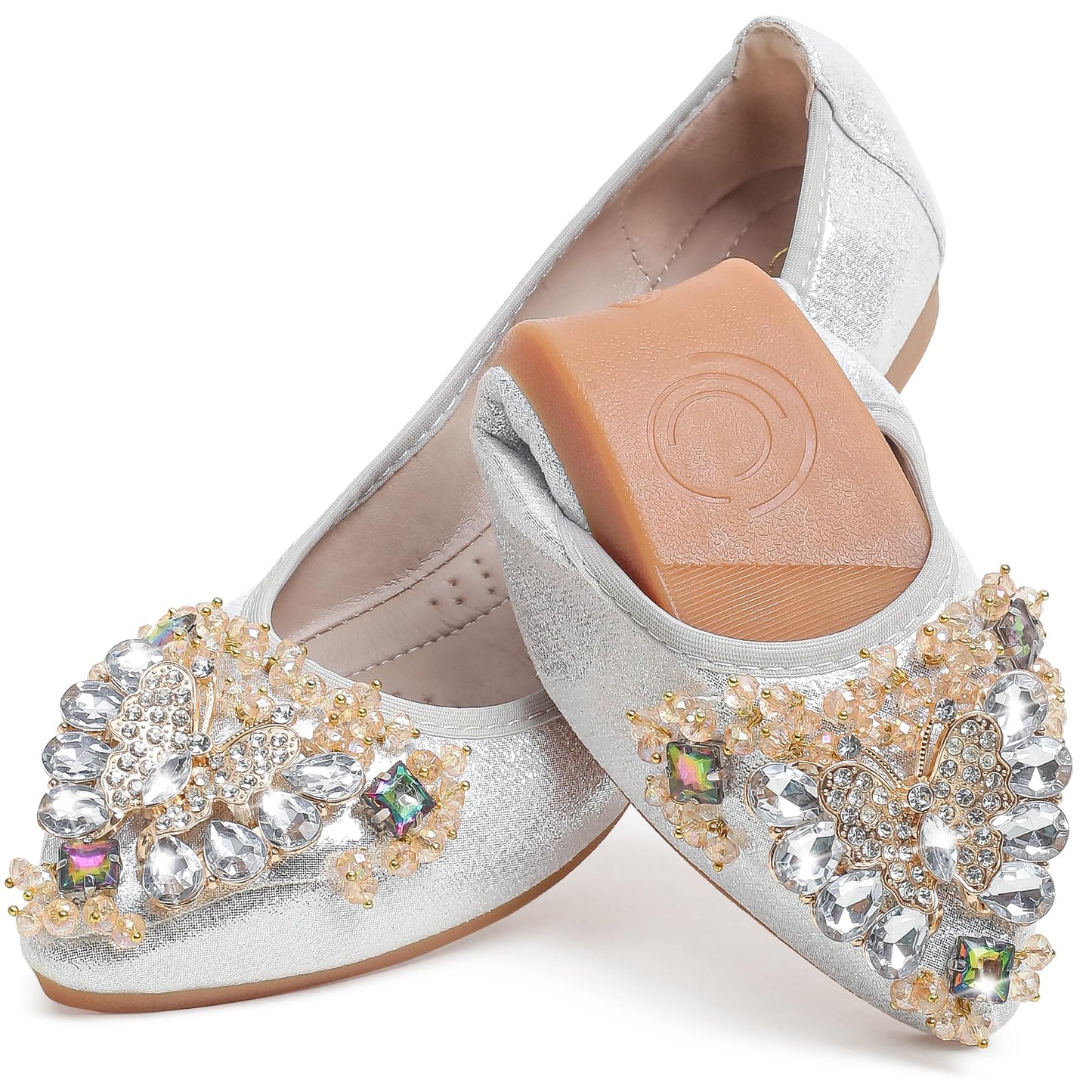 Women's Ballet Flat Shoes - Cute Rhinestones Bow Wedding Flats Slip on Flats for Women Comfort