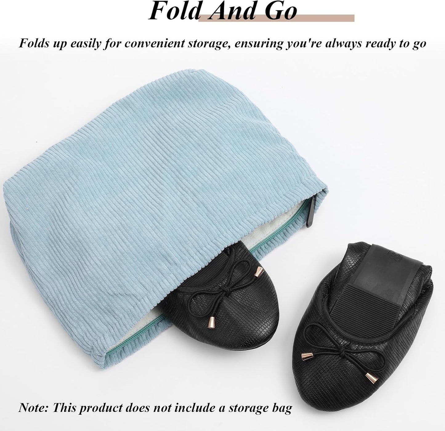 Black Foldable Flats for Women - Lightweight Slip-On Shoes with Bowknot - Travel Flats Foldable Shoes