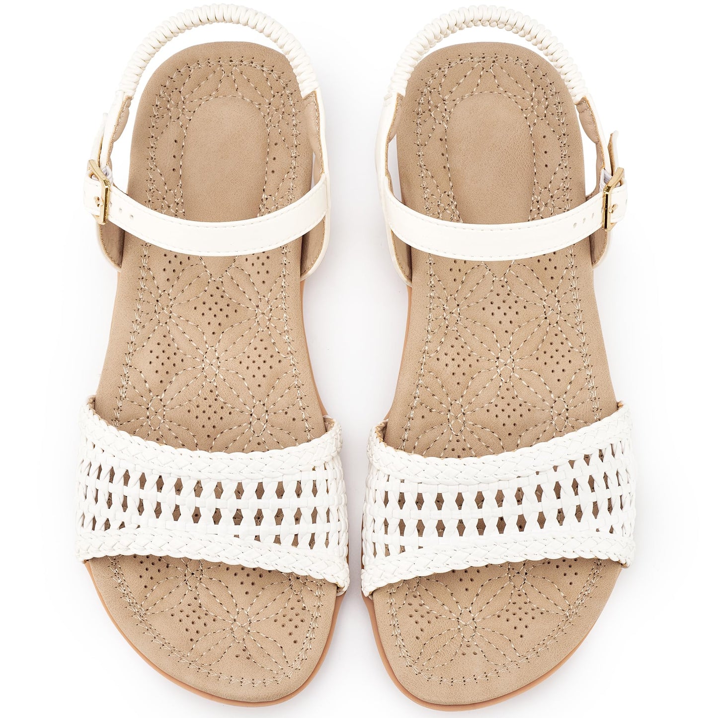 Alicegana Womens Sandals Comfortable Flats: Dressy Summer Woman Shoes | Adjustable Buckle Elastic Strap - Breathable Woven & Cushioned Insole Flat Sandals for Daily Casual Walking Vacation Outings