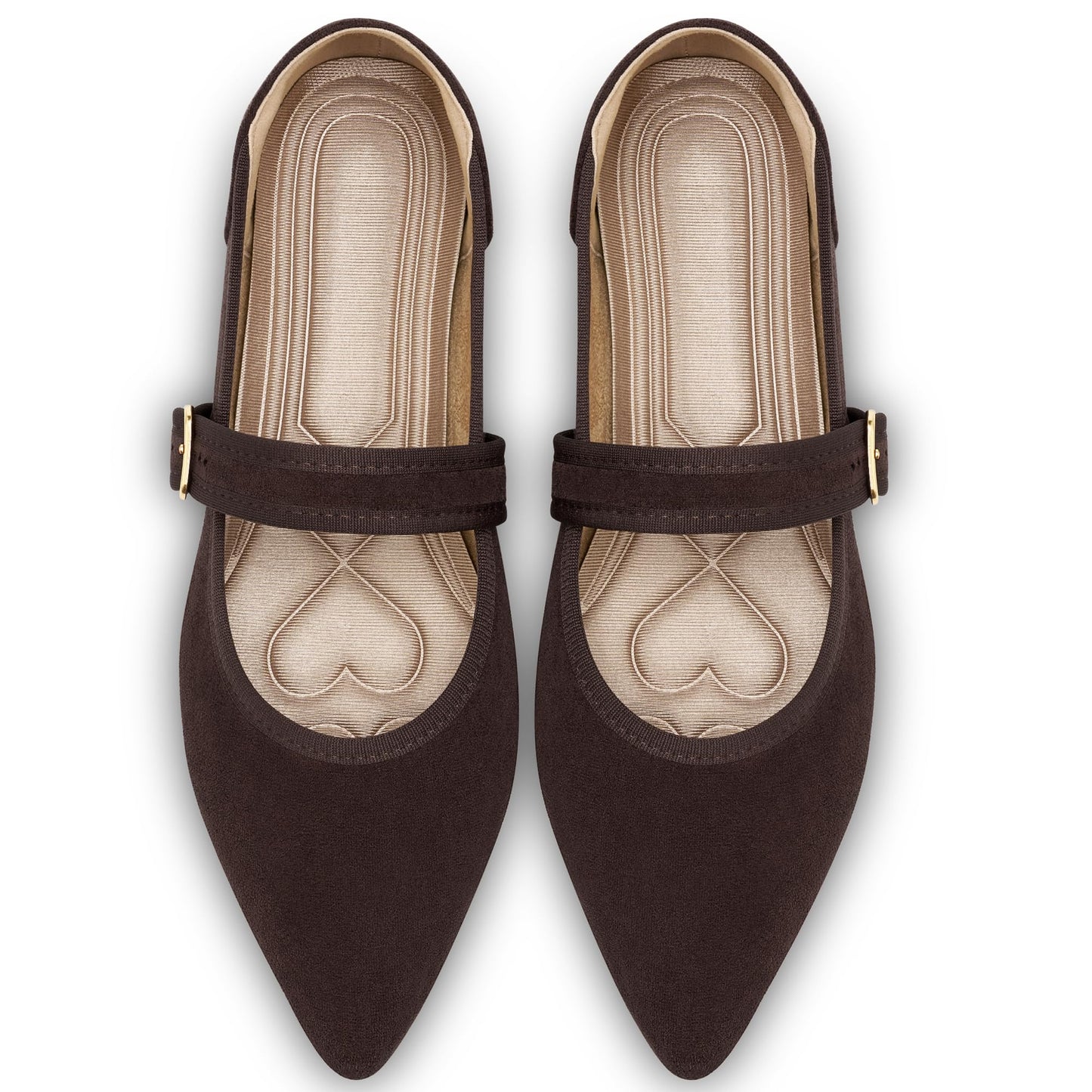 Ecetana Womens Mary Jane Ballet Flats Dressy Comfortable Pointed Toe | Classic Buckle Ankle Strap - Memory Foam Insole & Lightweight Non-slip Rubber Sole - Ideal for Work Office & Business Casual