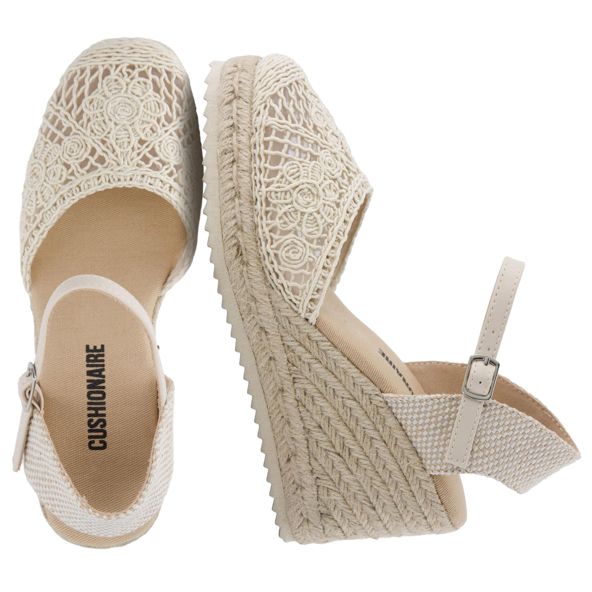 CUSHIONAIRE Flora Platform Espadrilles for Women, Dressy Wedge Closed Toe Sandals with Ankle Strap and Cushioned Footbed