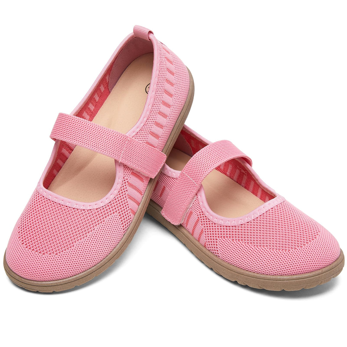 Waluzs Wide Toe Box Flats Shoes Women Knit Mary Jane Dress Shoes Wide | Walking Wide Width Barefoot Zero Drop Comfort Breathable Slip on Womens Ballet Mary Janes Sneakers with Velcro Ankle Strap