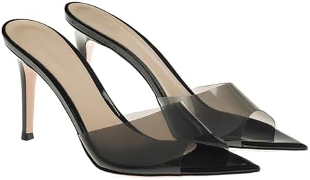 Women'S Clear Pointed Open Toe Stiletto Heel Slide Sandals Fashion Sexy Slip On Transparent Strap High Heels Mules Summer Backless Party Wedding Prom Dress Shoes