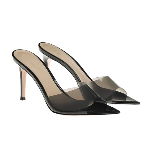 Women'S Clear Pointed Open Toe Stiletto Heel Slide Sandals Fashion Sexy Slip On Transparent Strap High Heels Mules Summer Backless Party Wedding Prom Dress Shoes