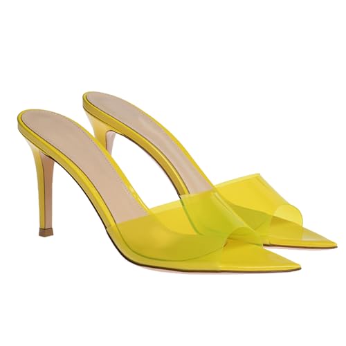 Women'S Clear Pointed Open Toe Stiletto Heel Slide Sandals Fashion Sexy Slip On Transparent Strap High Heels Mules Summer Backless Party Wedding Prom Dress Shoes