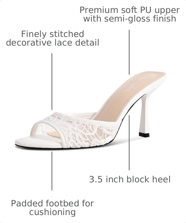 Women's Kitten Heels Open Toe Mules Heels Slip On Lace Heeled Sandals Summer Dress Shoes for Party Wedding