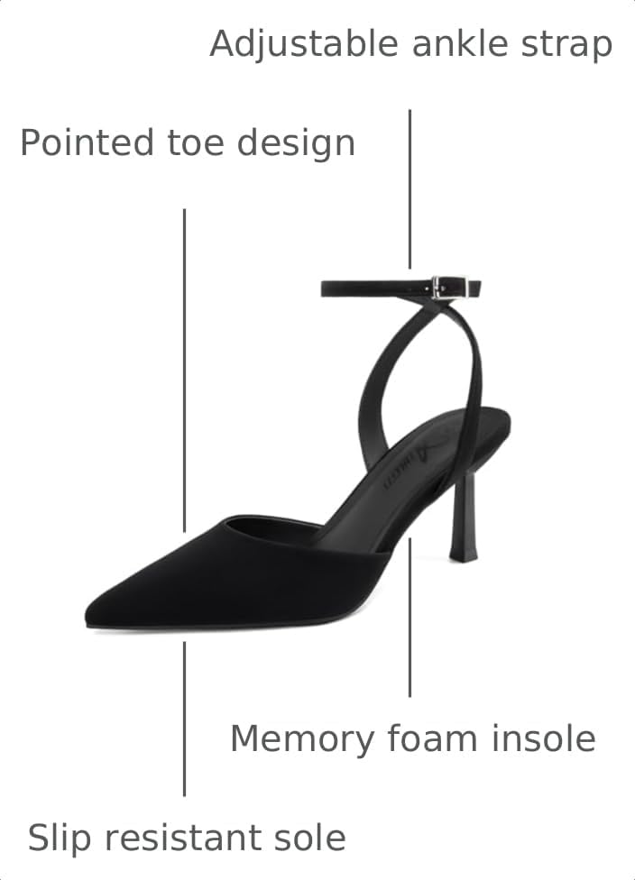 Athlefit Women's Closed Toe 3 Inch High Heels Pumps Shoes | Pointed Toe, Latex Cushioned Insole, Adjustable Ankle Strap, Dress Shoes for Wedding Party, Graduation, Office Work