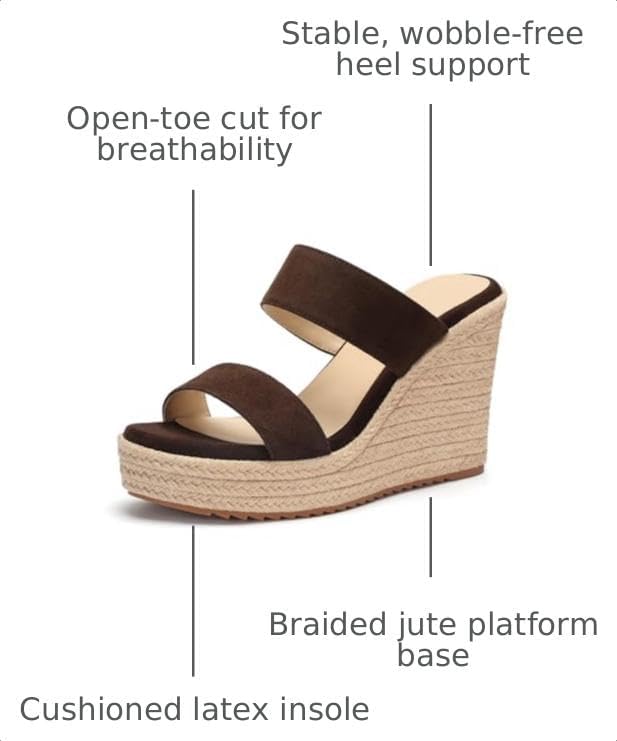 VICKI·VICKI Women's Wedge Sandals Wedges Heels Espadrilles,Slip on Open Toe Platform Summer Shoes,Casual Fashion Vacation Beach Dressy Office