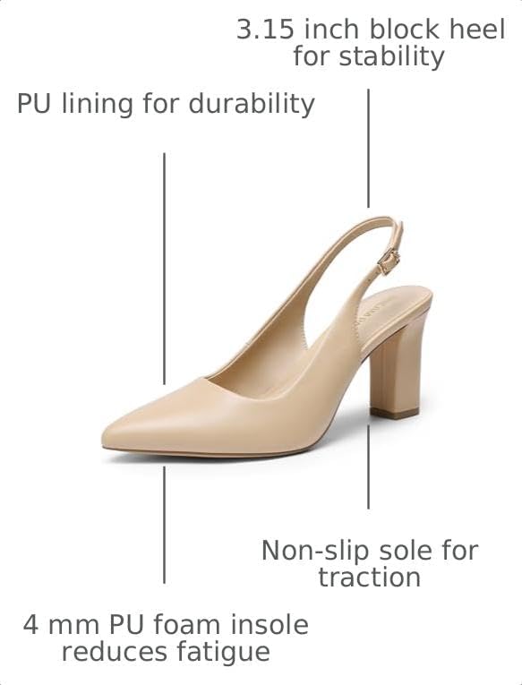 DREAM PAIRS Womens Slingback High Chunky Heels Pumps | High Block Heels Pointed Toe Closed Toe Comfortable Dress Shoes for Work Office Business