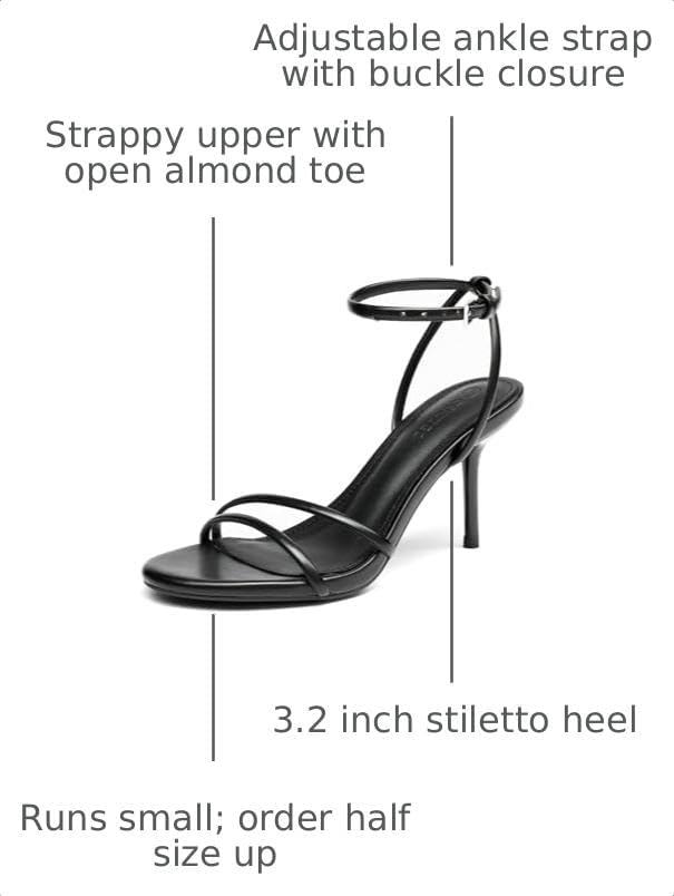 Coutgo Womens Strappy High Heels Open Almond Toe Dress Shoes Ankle Strap Summer Heeled Sandals