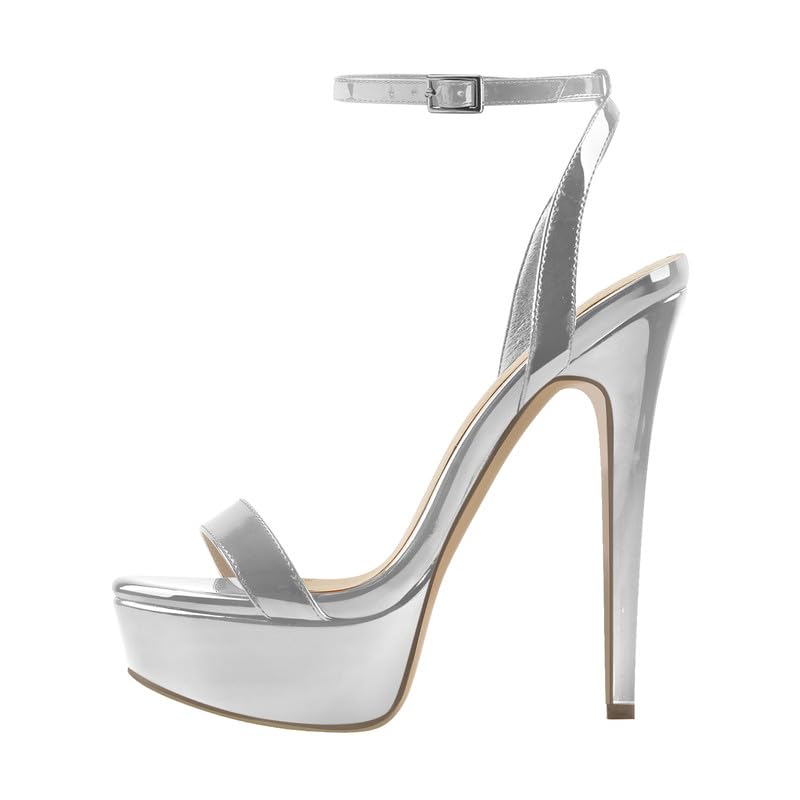 Platform Stiletto High Heels for Women, Round Open Toe Ankle Strap Sexy Heeled Sandals for Wedding Party Dress