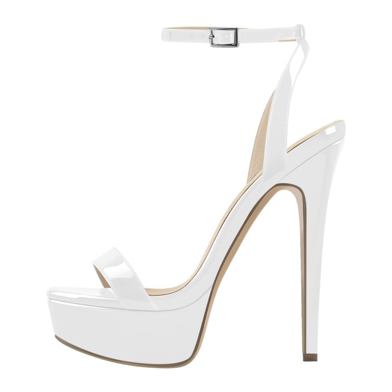 Platform Stiletto High Heels for Women, Round Open Toe Ankle Strap Sexy Heeled Sandals for Wedding Party Dress