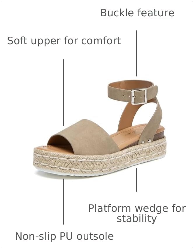 Athlefit Women's Espadrille Platform Wedge Sandals | Adjustable Ankle Strap Buckle,Comfortable Open Toe Flatform,Summer Casual Daily Wear for All-Day