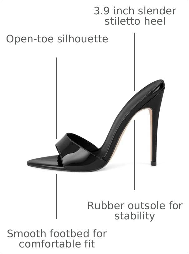Only maker Heeled Slide Sandals for Women Open Toe Stiletto Mules | Pointed Open Toe, High Heels Slip-On, Dress Shoes, for Party Evening Club & Formal Outfits