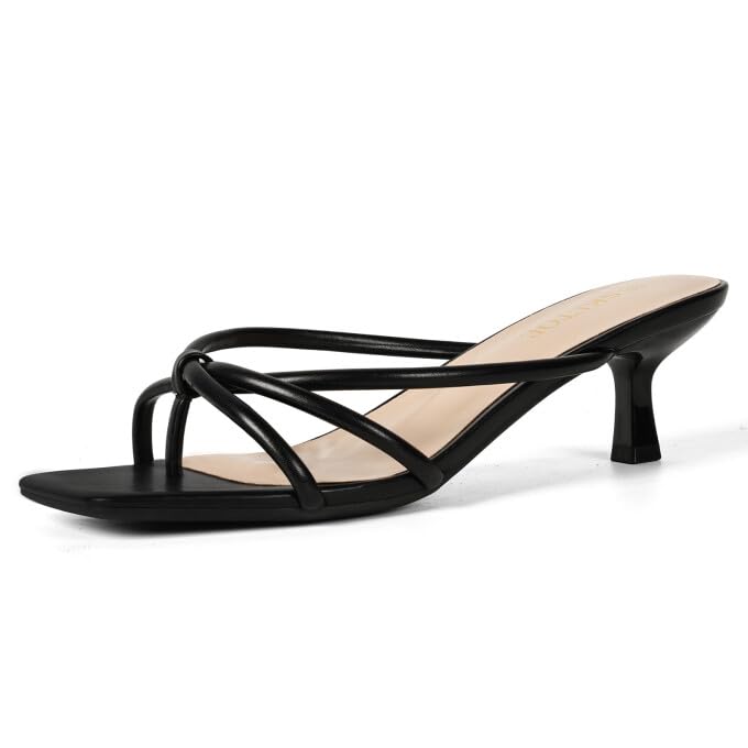 Kitten Heels Dressy Women Strappy Heel Sandals Square Open Toe Flip Flop Heels