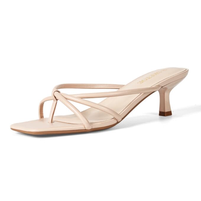 Kitten Heels Dressy Women Strappy Heel Sandals Square Open Toe Flip Flop Heels