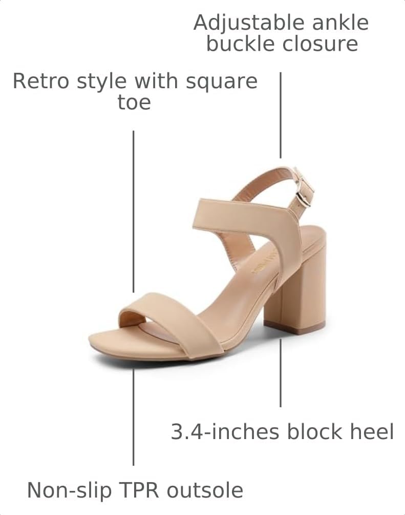 DREAM PAIRS Women's Heeled Sandals Chunky Heels | High Heels, Square Toe Block Ankle Strap 3 inch Comfortable Heeled Sandals For Formal Wedding Party Dress