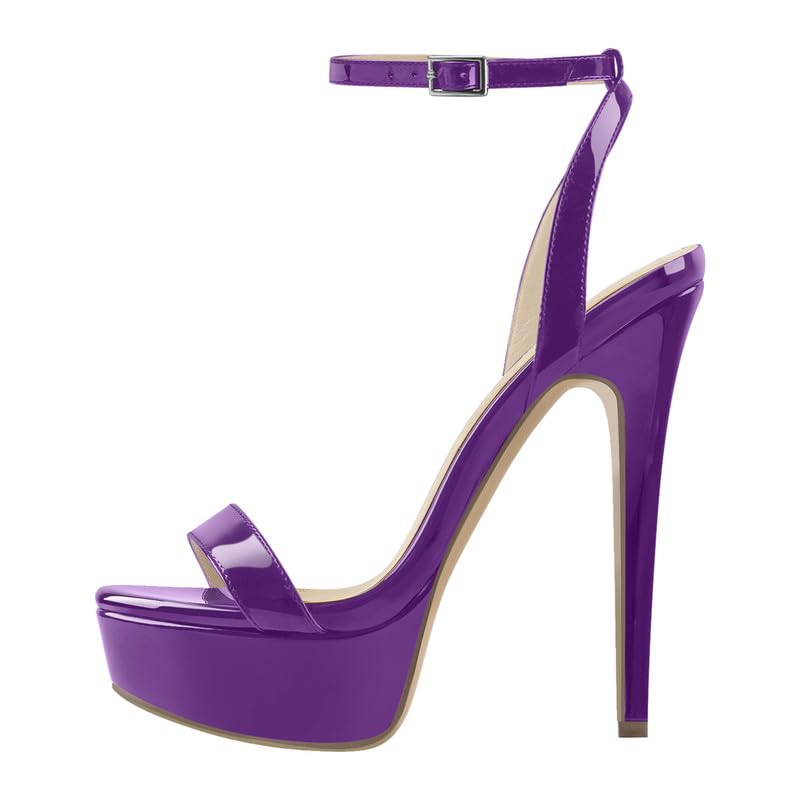 Platform Stiletto High Heels for Women, Round Open Toe Ankle Strap Sexy Heeled Sandals for Wedding Party Dress