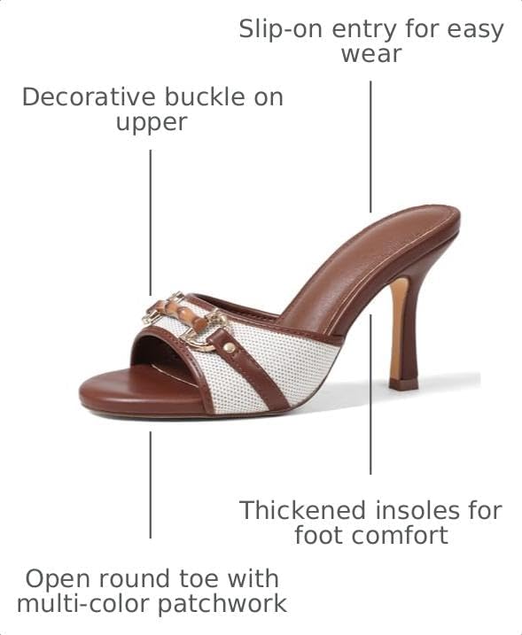 AOSPHIRAYLIAN High Heels Brown Heels for Women Open Toe Kitten Heel Sandals | Unique Buckle·Comfy Padded·Round Toe·3.3" Heel Height·Leather Upper·Peep Toe·Lightweight —Summer, Wedding, Party to Office