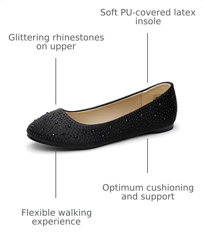 DREAM PAIRS Ballet Flats for Women Rhinestone Round Toe Slip-On Dressy Comfortable Shoes for Wedding Formal Prom Daily Work