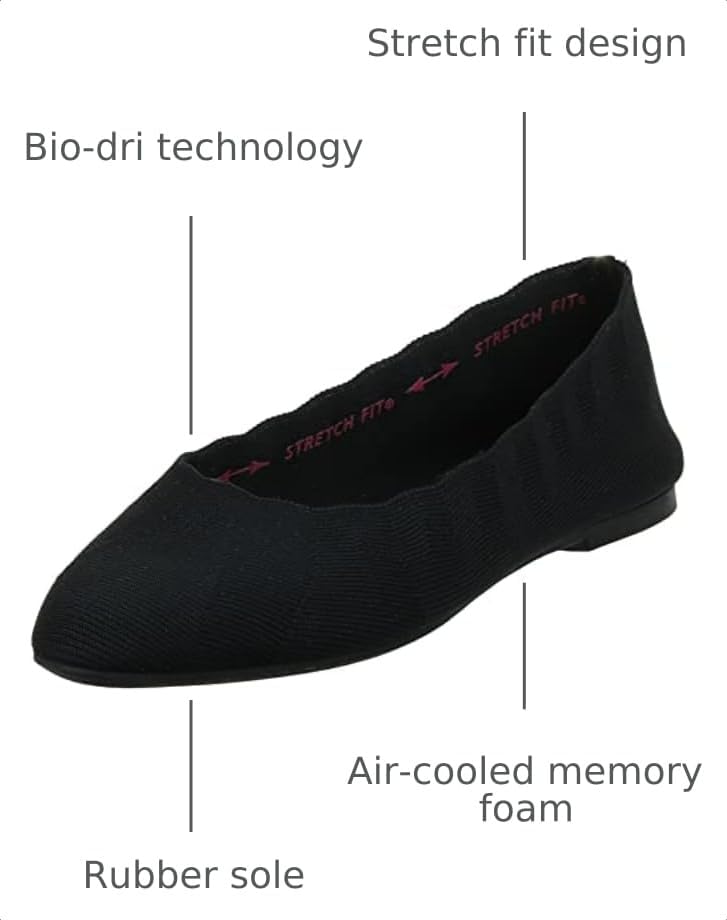 Skechers Women's Cleo Bewitch Ballet Flat | Modern Comfort Casual, Air-Cooled Memory Foam, Stretch Fit, Machine Washable, Vegan