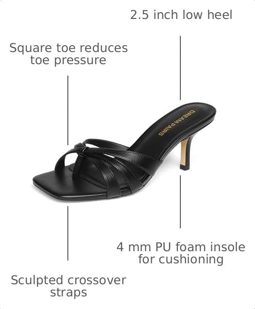 DREAM PAIRS Women's Thong Kitten Heel Sandal | 2.5 inch square open toe kitten heels, stability cute thong mules,casual sandals with cushioned insoles for party vacation