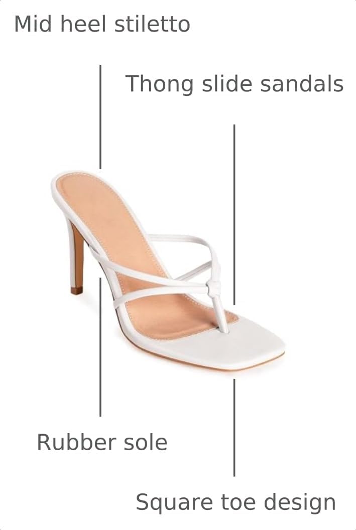 Coutgo Womens Heeled Sandals Strappy Square Toe Flip Flops Fashion Thong Slip on Stiletto Sandals