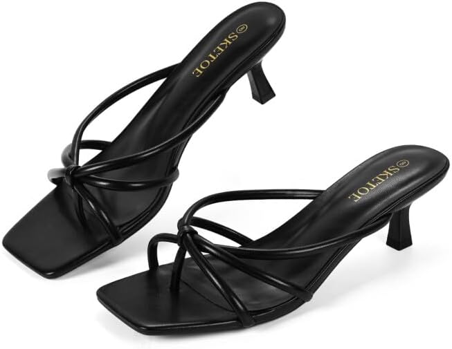 Kitten Heels Dressy Women Strappy Heel Sandals Square Open Toe Flip Flop Heels