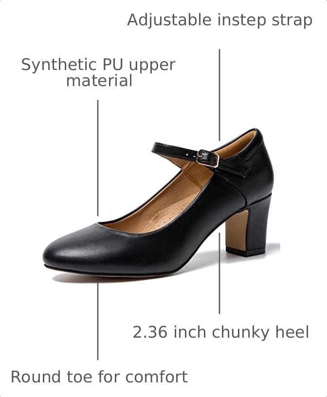 MAIERNISI JESSI Women's Mary Jane Pumps, 2.36 Inch Block Heel, Ankle Strap with Buckle, Closed Toe