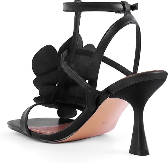 LACIKOSZ Floral Women High Heels Strappy Sandals Comfortable Dressy Shoes | Open Toe Ankle Strap Square Toe Wedding Bride
