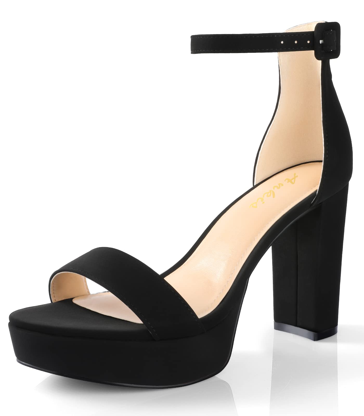 Ankis Chunky Platform Heels - 4 Inch Block Heeled Sandals for Women - Comfortable Open Toe Strappy Heels - Black, Nude, White, Silver, Gold - Summer Dress Shoes