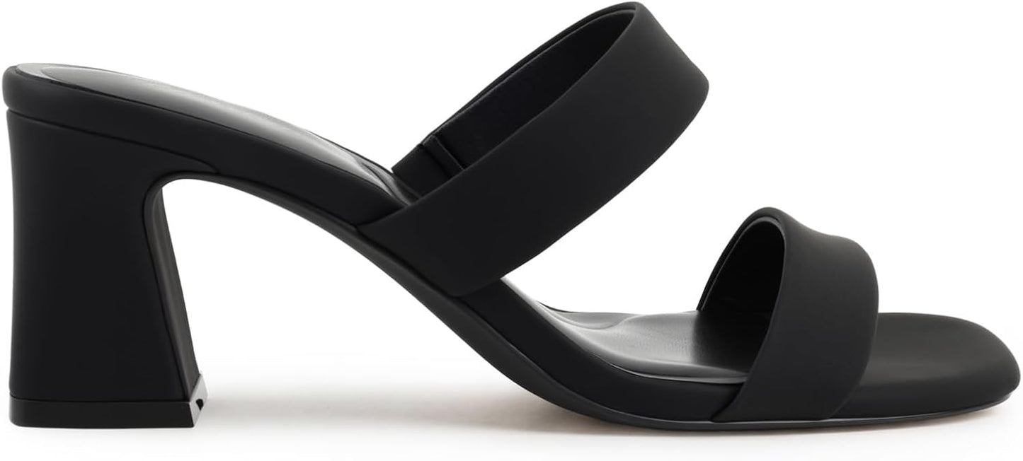 Block Heels for Women Open Toe Heels Two Strap Heeled Sandals Comfortable Summer Heels Slip On Low Heel Dress Shoes